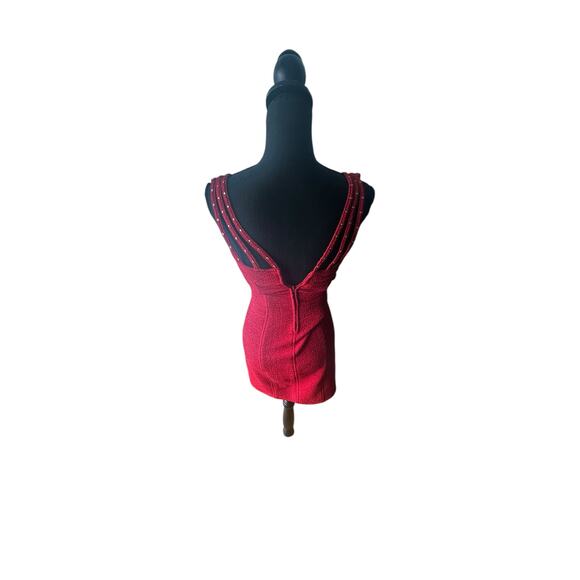 Vintage Tadashi Shoji Red Bandage Bodycon Cocktail Dress - Picture 2 of 7